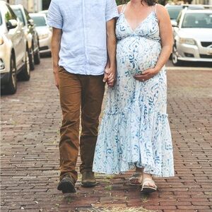 Blue and White Patterned Maxi Dress Maternity